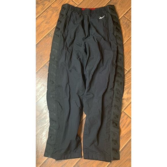 Rebook Track Pants Mens Size Large Black Snaps Up Side No String Mesh Athletic - Picture 2 of 10
